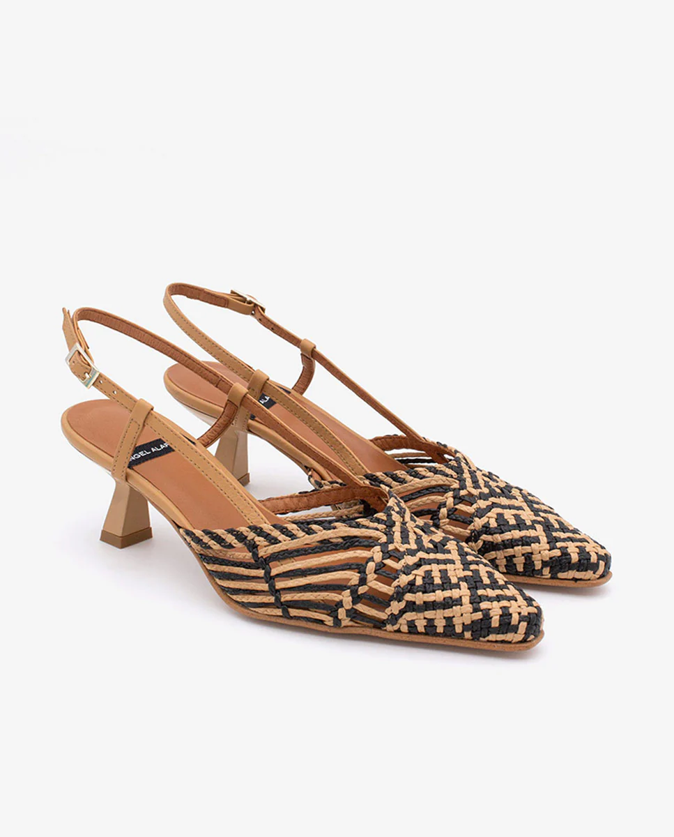 CLOE – Zapatos de salón destalonados con pala trenzada bicolor y piel - Imagen 3