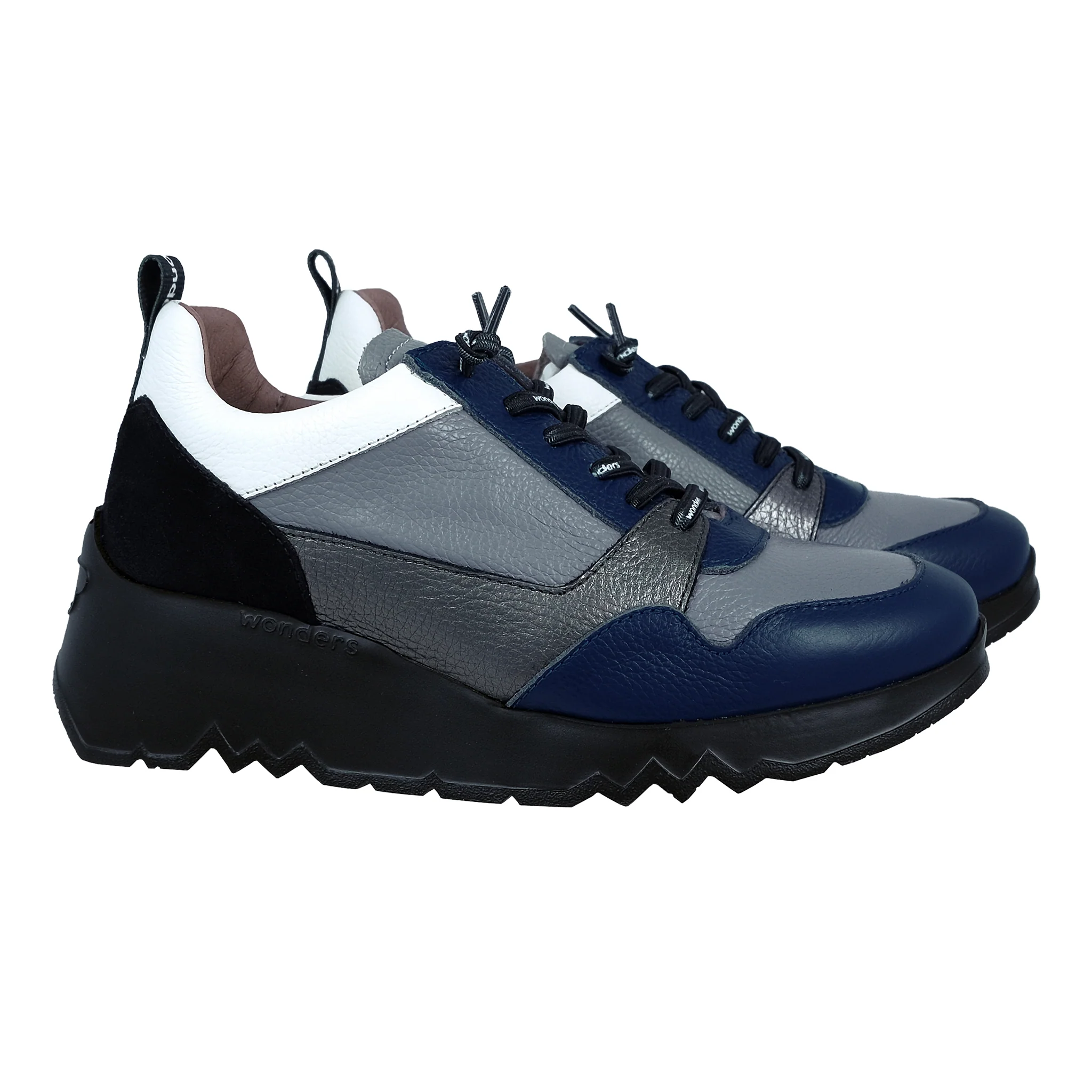 Wonders Suki: Zapatos Casual Cuña Piel Ligero Azul Multicolor E-6730 - Imagen 4