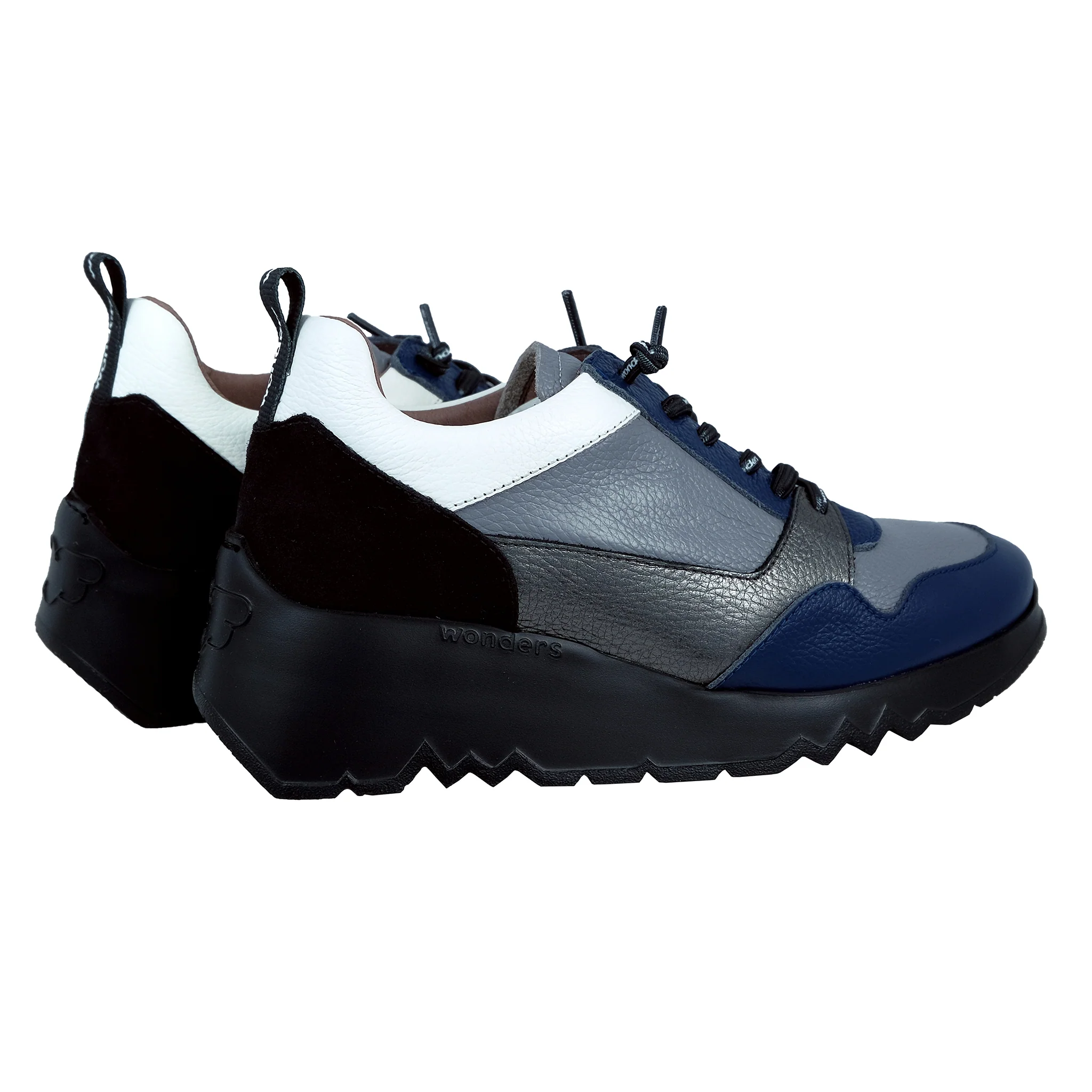 Wonders Suki: Zapatos Casual Cuña Piel Ligero Azul Multicolor E-6730 - Imagen 5