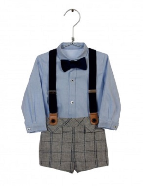 Traje niño bermuda con tirantes y pajarita Yoedu - Imagen 2