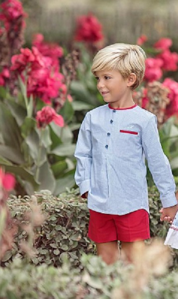 Traje niño camisa sin cuello y bermuda Miranda - Imagen 2